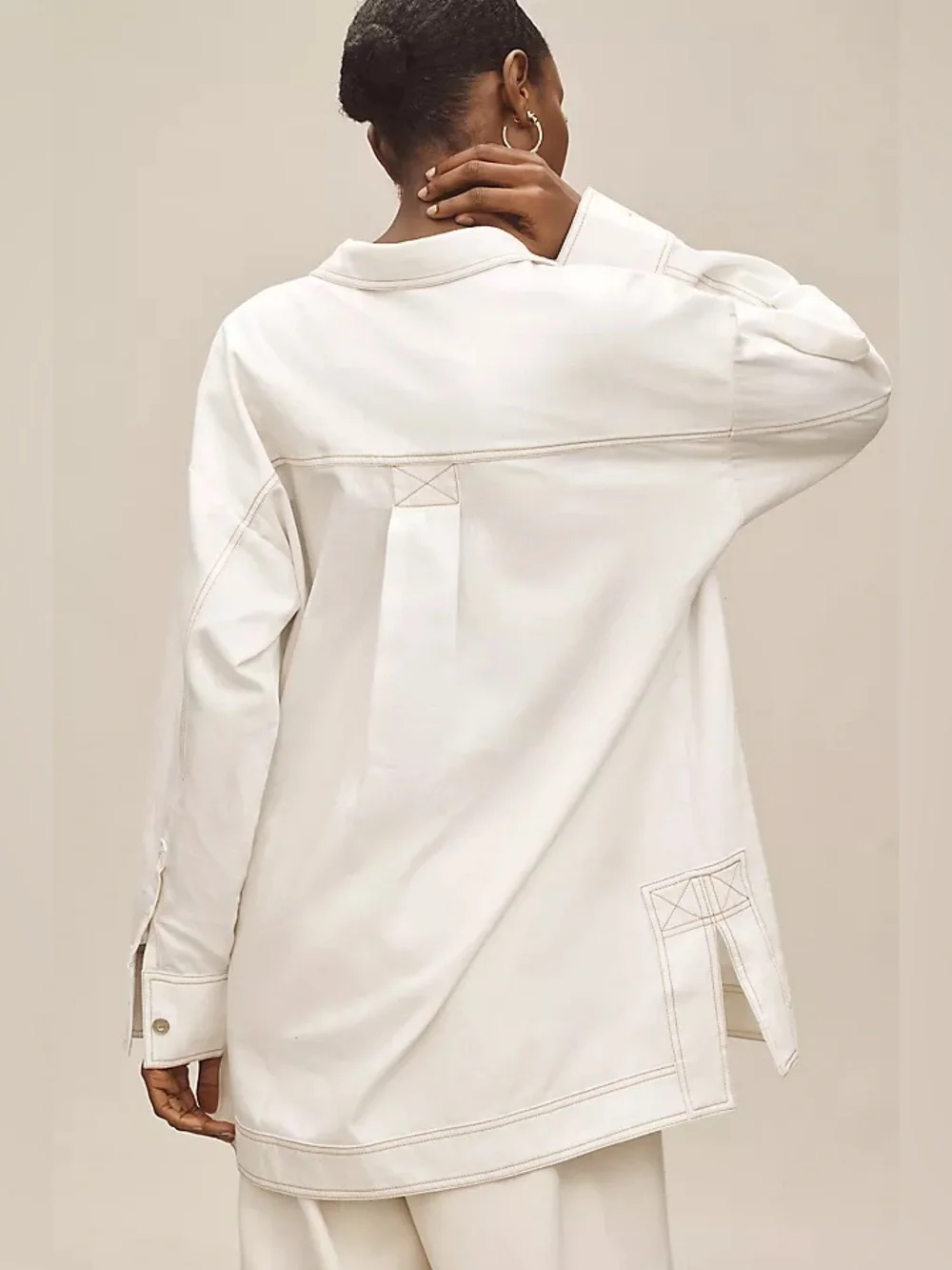 Anthropologie Pilcro Patch Pocket Collared Popover Blouse in White - Picture 4 of 9